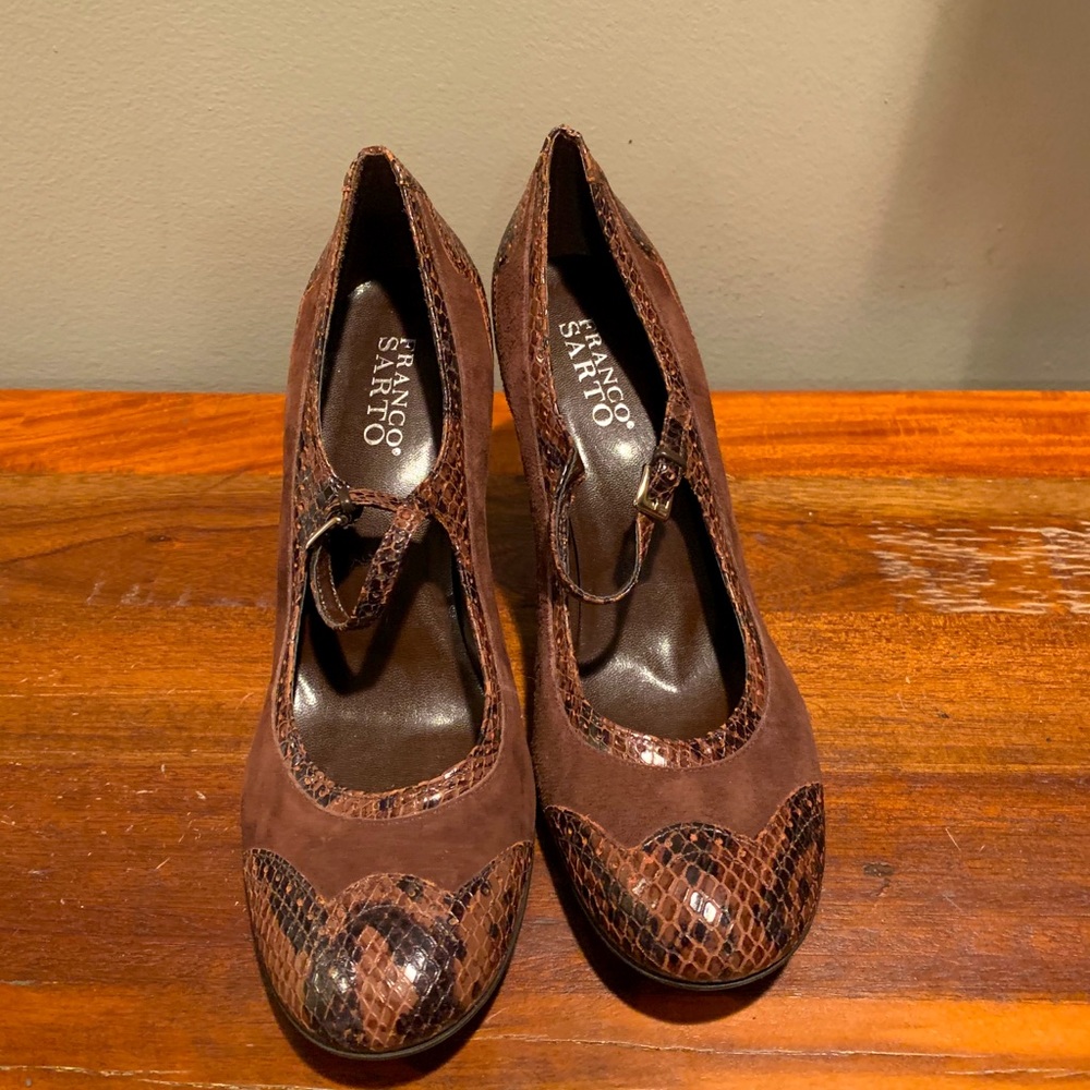 Franco Sarto Closed Toe Pumps. Snake skin design